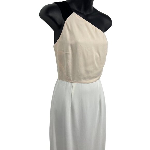 Reiss Riana-Col Block Bodycon Dress 2 White Nude One-Shoulder Sheath Women New - Picture 2 of 8
